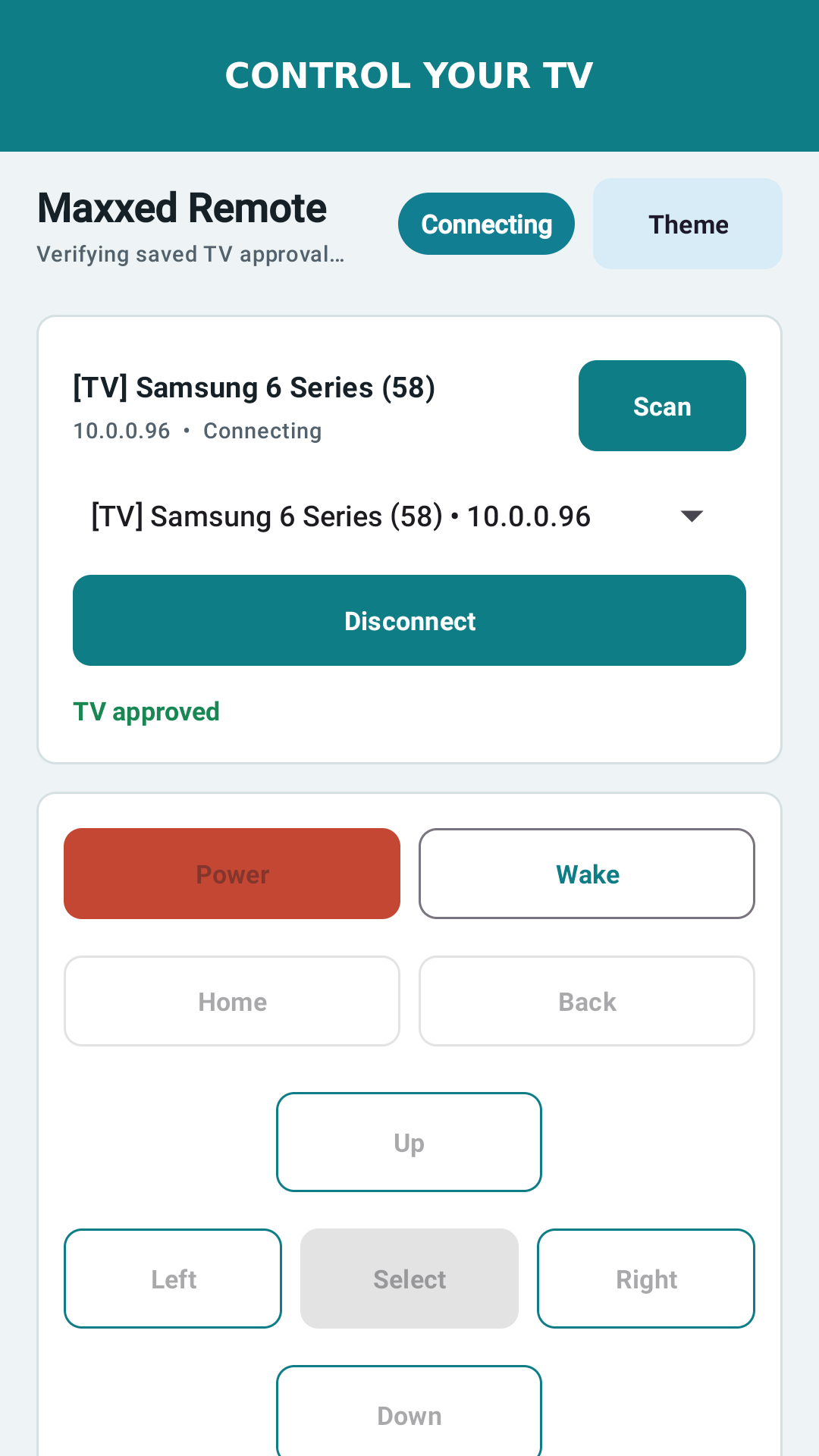 Maxxed Remote main control screen